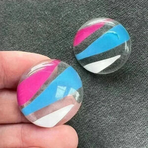 Vintage Pink & Blue Acrylic Earrings Circular 80s fun boho